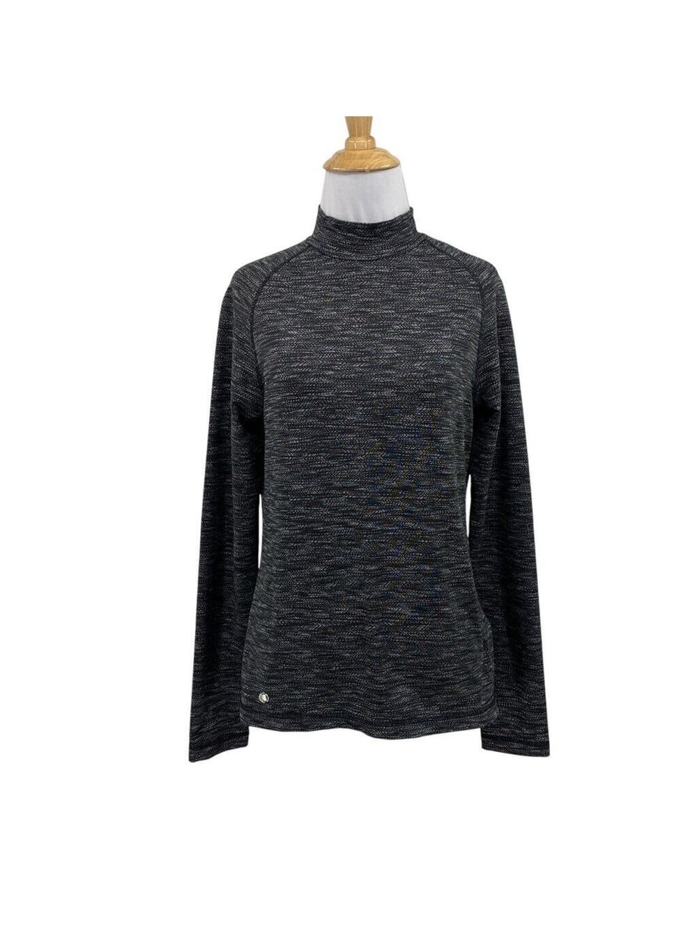 Daily Sports Top Womens S Small Black Gray Mock Neck Space Dye Performance